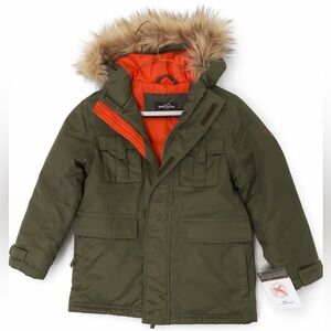 Eddie Bauer Kids Boys Size 7 Parka Coat Faux Fur Hood Green NWT